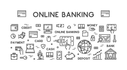 Fototapeta na wymiar Vector line web concept for online banking