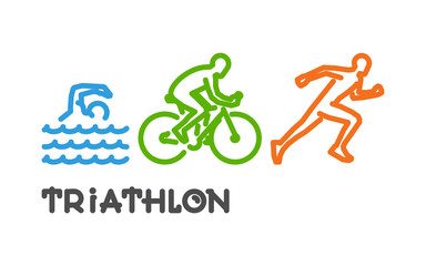 Vector line logo triathlon. Swimming, cycling and running.