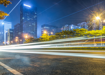 Fototapeta na wymiar Traffic light trails in downtown of Shenzhen,China.