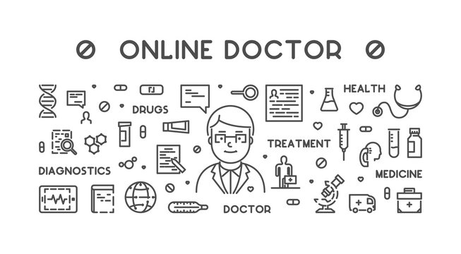 Vector line web concept online doctor