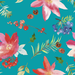 Watercolor seamless Christmas pattern