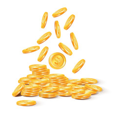 Vector Illustration of golden coins. Isolated on white.