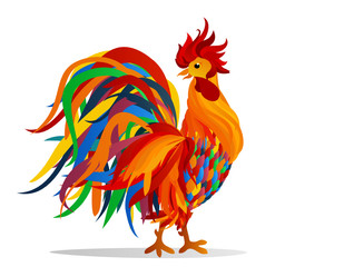 Rooster. Vector. Colorful rainbow. Symbol 2017. Isolated Cockerel