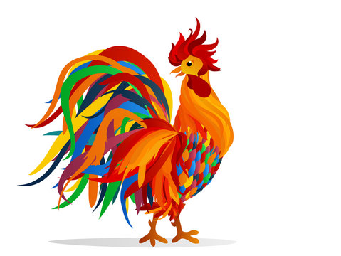 Rooster. Vector. Colorful rainbow. Symbol 2017. Isolated Cockerel