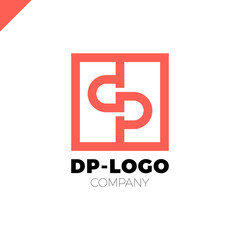 Letter D and letter P logo. pd, dp initial overlapping in square letter logotype orange