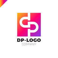 Letter D and letter P logo. pd, dp initial overlapping in square letter logotype orange