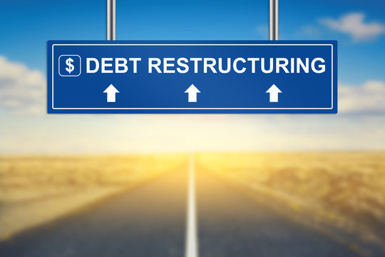 Debt Restructuring Words On Blue Road Sign