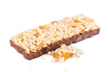 muesli bar isolated on white close-up