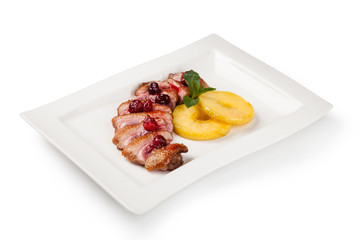 grilled duck meat with cherry sauce