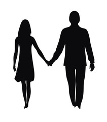 silhouette of loving couple isolated on white background