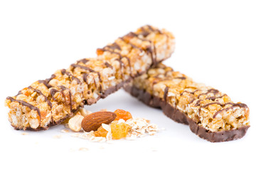 muesli bar isolated on white close-up