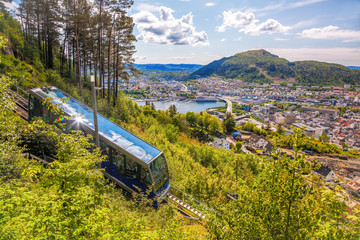 View of Bergen city with lift in Norway - obrazy, fototapety, plakaty