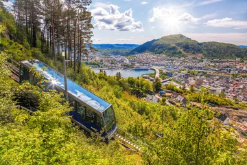 Gordijnen View of Bergen city with lift in Norway © Tomas Marek