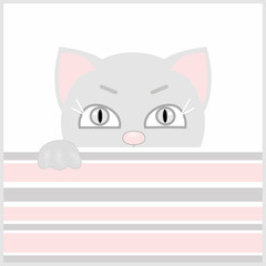 Illustration of gray cat, greeting card, poster, invitation for