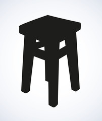Wooden kitchen stool. Vector sketch
