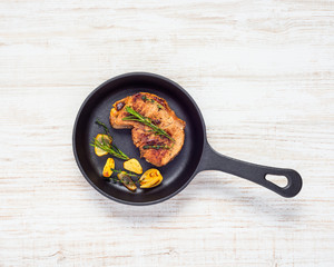 Grilled Steak in Frying Pan