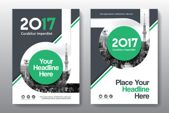 Green Color Scheme with City Background Business Book Cover Design Template in A4. Can be adapt to Brochure, Annual Report, Magazine,Poster, Corporate Presentation, Portfolio, Flyer, Banner, Website.