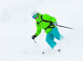 Freeride in fresh powder snow.