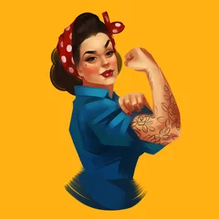 Wir können es schaffen. Ikonische Frauenfaust/Symbol weiblicher Macht und Industrie. Modernes Design, inspiriert von klassischen amerikanischen Plakaten. © Ira Cvetnaya