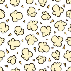 Popcorn in vintage style on a white background. Seamless hand drawn vector pattern in retro style.