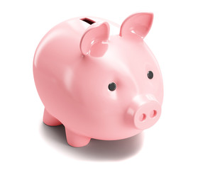 Pink piggy bank isolated on white background. 3d render illustra