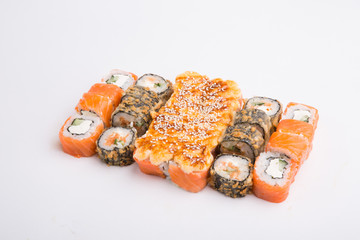 Japanese rolls on black background