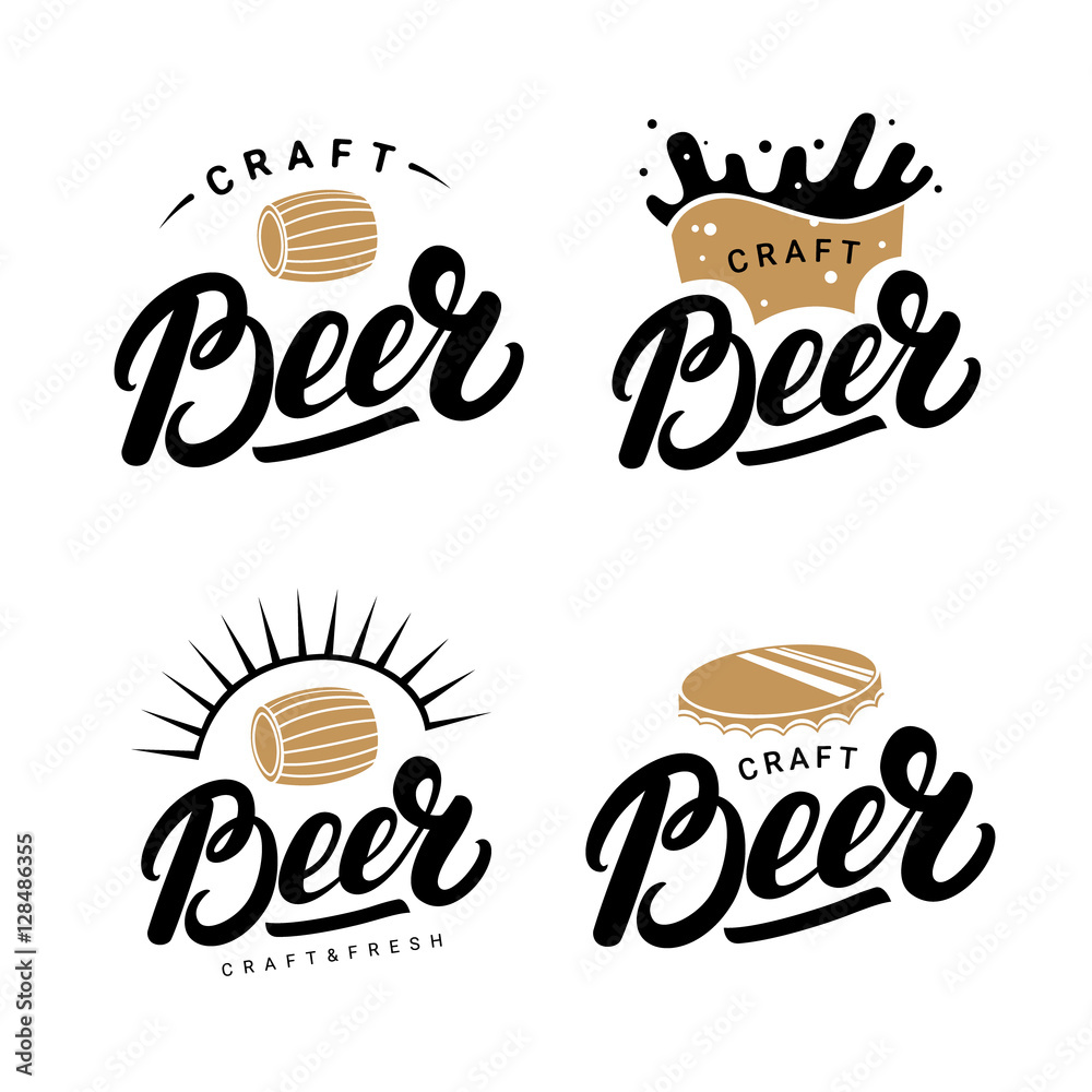 Wall mural Set of beer hand written lettering logos, labels, badges for beerhouse, brewing company, pub, bar.