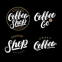 Set of coffee hand written lettering logos, labels, badges.
