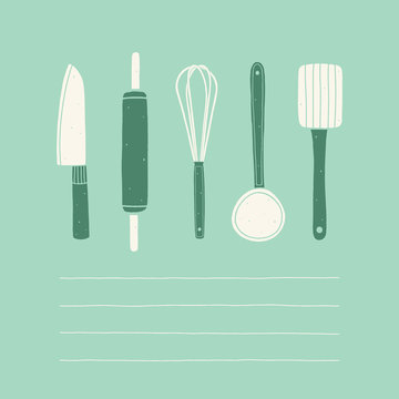 Hand drawn kitchen utensils. Vector cooking tools