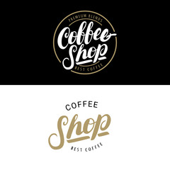 Set of Coffee Shop logos, badges or labels, banner, ribbon.