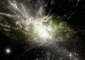 Stars, dust and gas nebula in a far galaxy