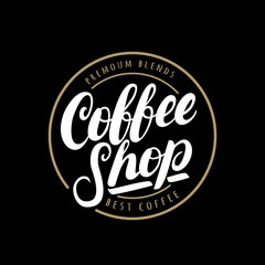 Coffee Shop handwritten lettering logo, badge or label.