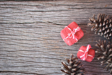 The Little gift on wood. Christmas and new year concept