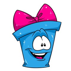 Blue joy gift box bow cartoon illustration isolated image character