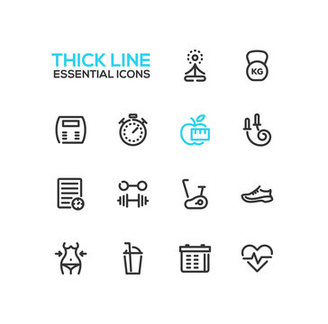 Diet and Fitness - Thick Single Line Icons Set