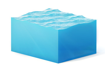 3d rendering illustration of cross section of water cube isolated on white with shadow