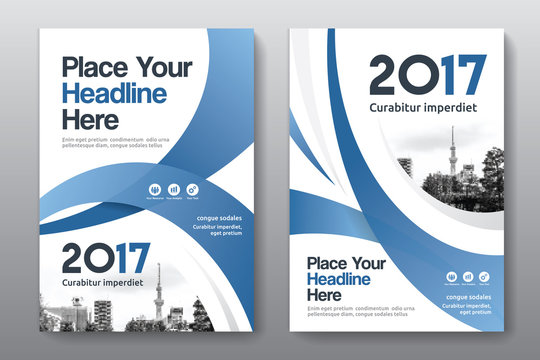 Blue Color Scheme with City Background Business Book Cover Design Template in A4. Can be adapt to Brochure, Annual Report, Magazine,Poster, Corporate Presentation, Portfolio, Flyer, Banner, Website.