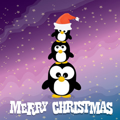 merry christmas card with penguins set.