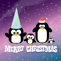 merry christmas card with penguins set.