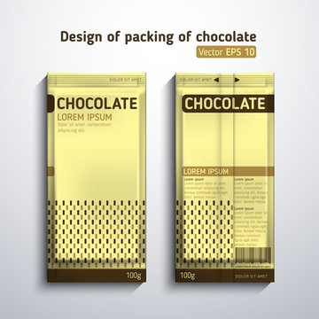 Vector illustration of packaging of chocolate. Template of design of yellow color.