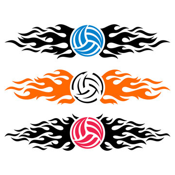 Volleyball ball flaming vector logo templates