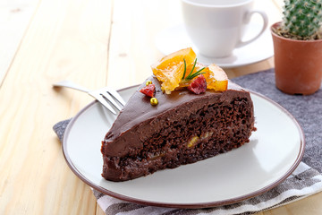 Delicious chocolate cake in plate