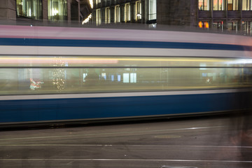 Driving streetcar in the city of Zurich