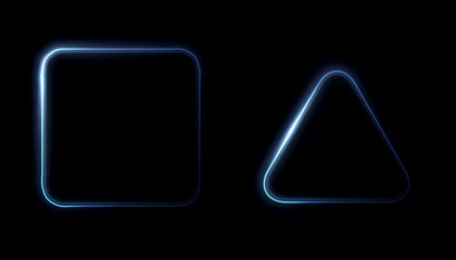 Glowing frames black background. Square glow borders. Sparkling geometric light banner. Luminous triangle light shape. 
Shining triangular forms. Neon sign. Bright sign with flares and sparkles. LED