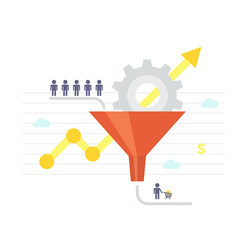 Sales funnel and growth chart. Conversion Optimization - vector illustration.