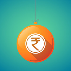 Long shadow christmas ball with  a rupee coin icon