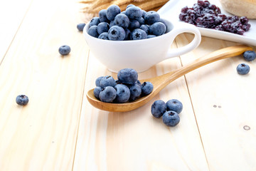 Fresh blueberries and jam.