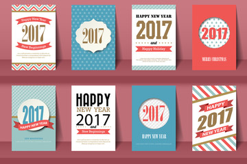 Set of Happy New Year and Merry Christmas brochures in vintage s