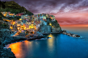 Panele Szklane Podświetlane  Piękna nadmorska wioska Manarola, Liguria, Włochy.