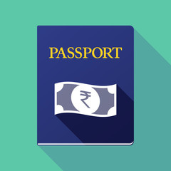 Long shadow passport with  a rupee bank note icon